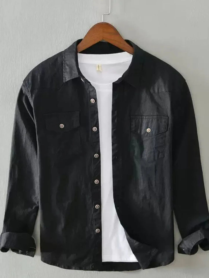 Men's Plus Size Button Up Long Sleeve Shirt - cas7m