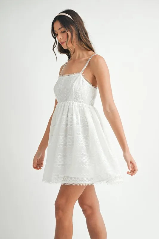 MABLE Eyelet Lace Babydoll Mini Cami Dress - cas7m