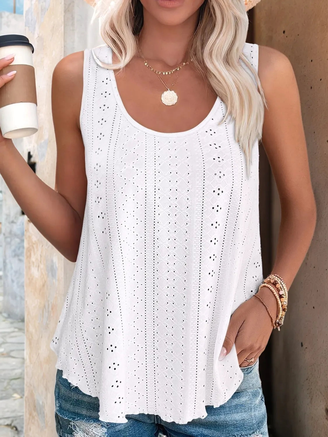 Eyelet Scoop Neck Tank - cas7m