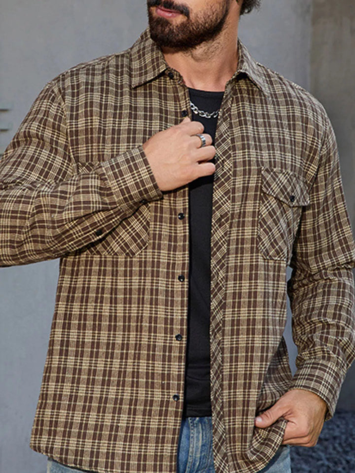 Men's Casual Plaid Long Sleeve Shirt - cas7m