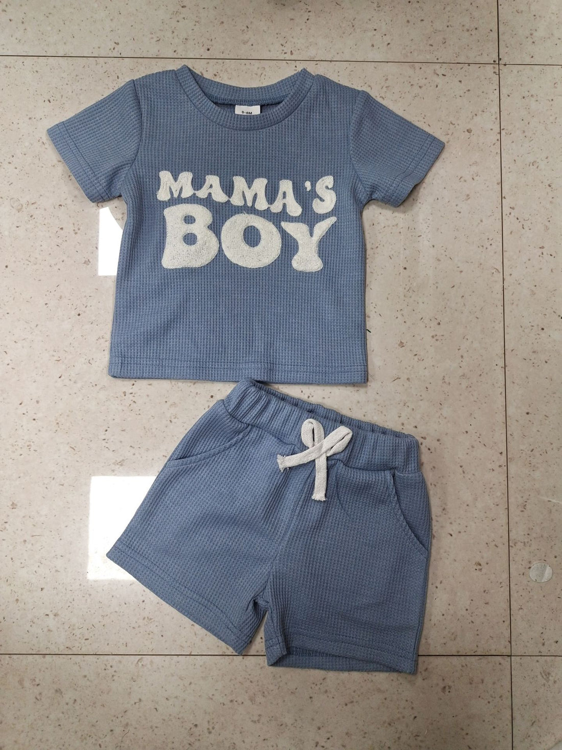 Waffle Towel Embroidery Short Sleeve Shorts Suit - cas7m