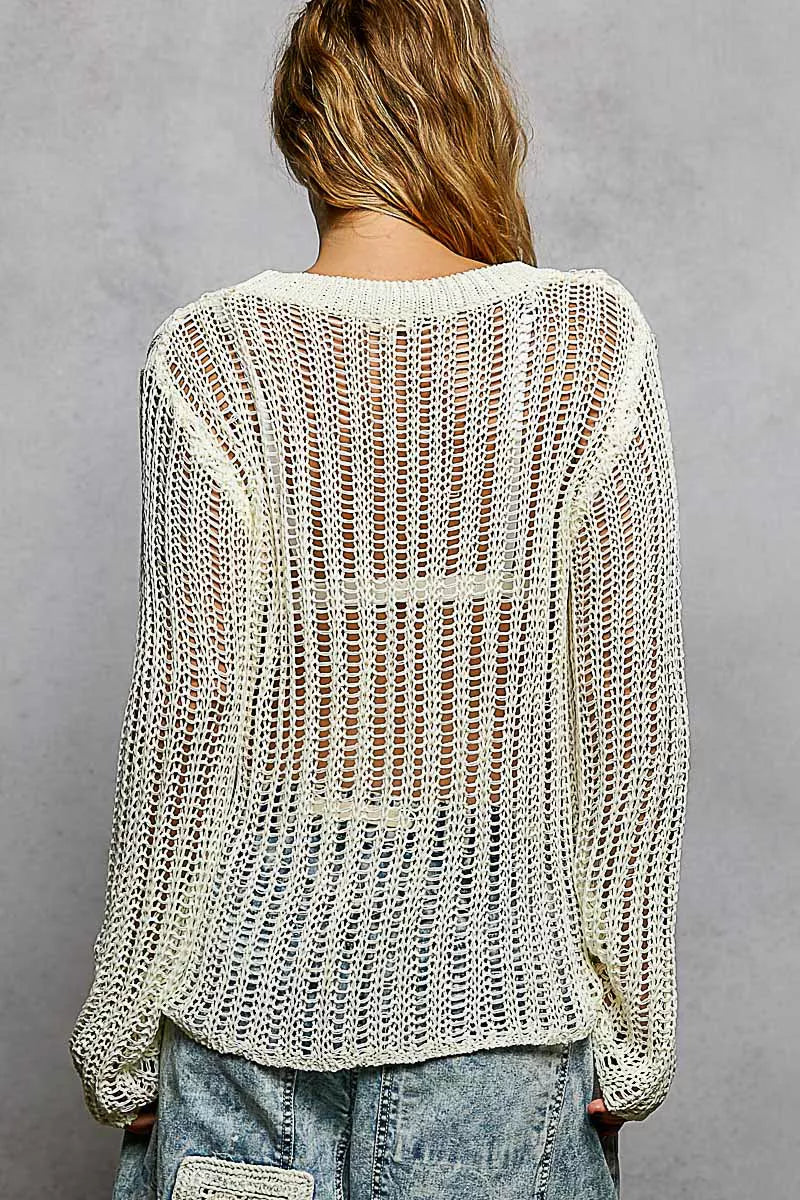 POL Openwork Round Neck Knit Cover Up - cas7m