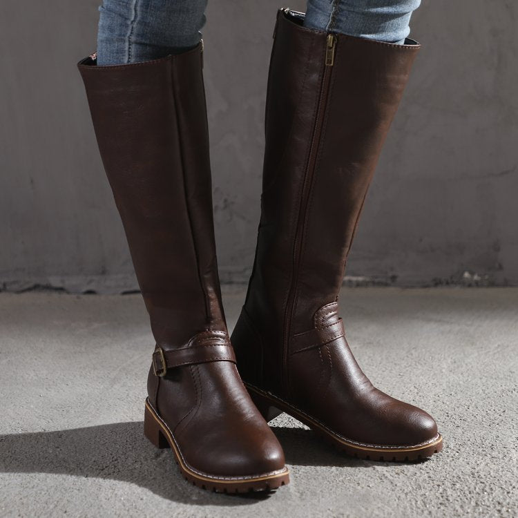 Women's Retro Knee-high Boots with Thick Heels