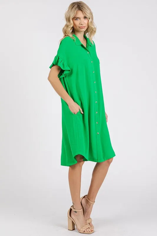 Mittoshop Button Down Flounce Sleeve Dress with Pockets - cas7m
