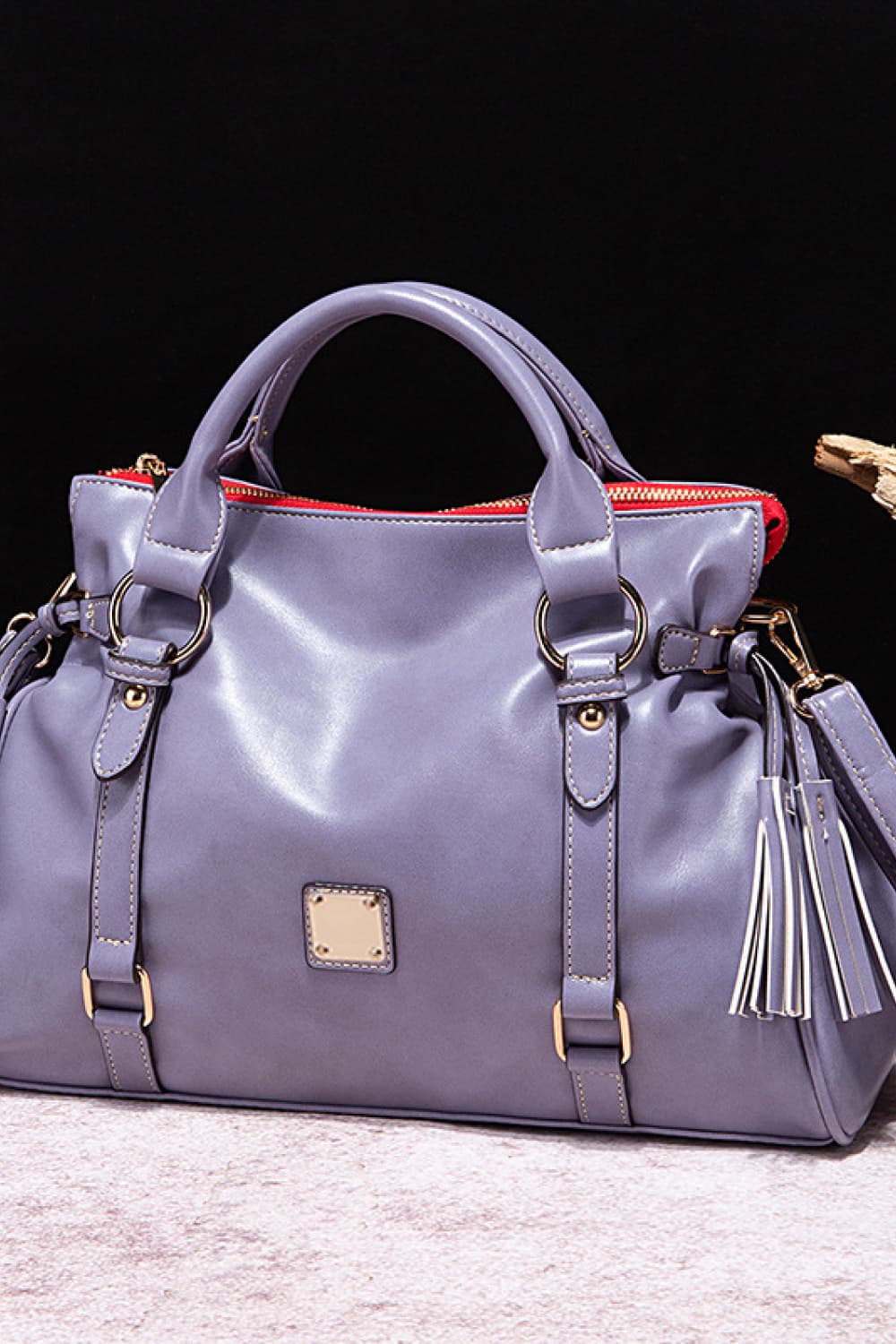 PU Leather Handbag with Tassels - cas7m