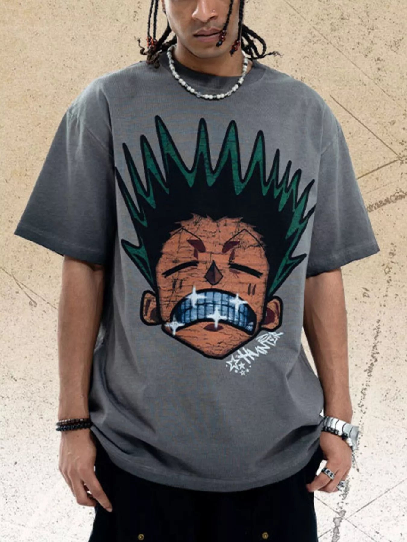 Men's Graphic Round Neck Oversized T-Shirt - cas7m