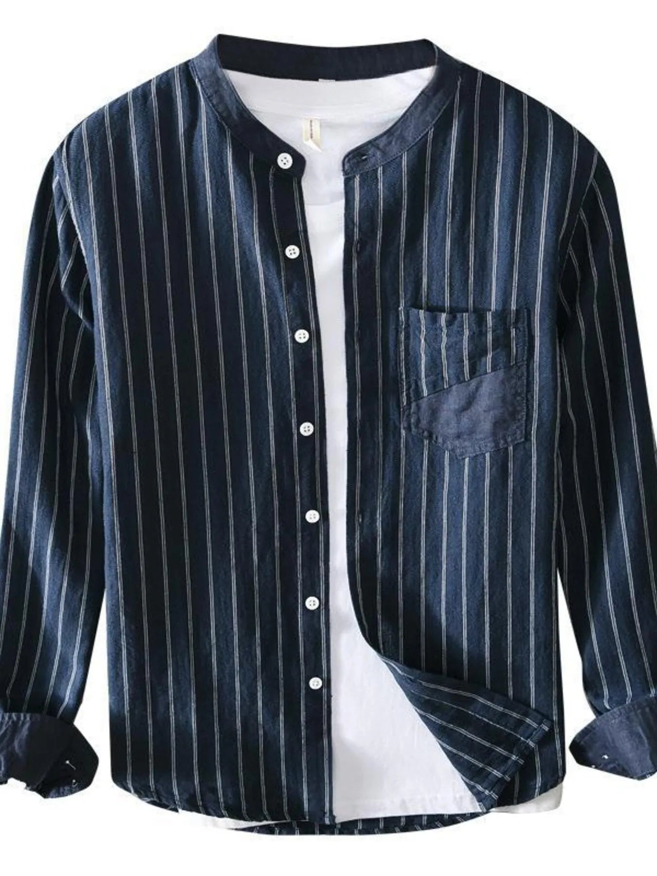 Men's Plus Size Striped Long Sleeve Casual Shirt - cas7m