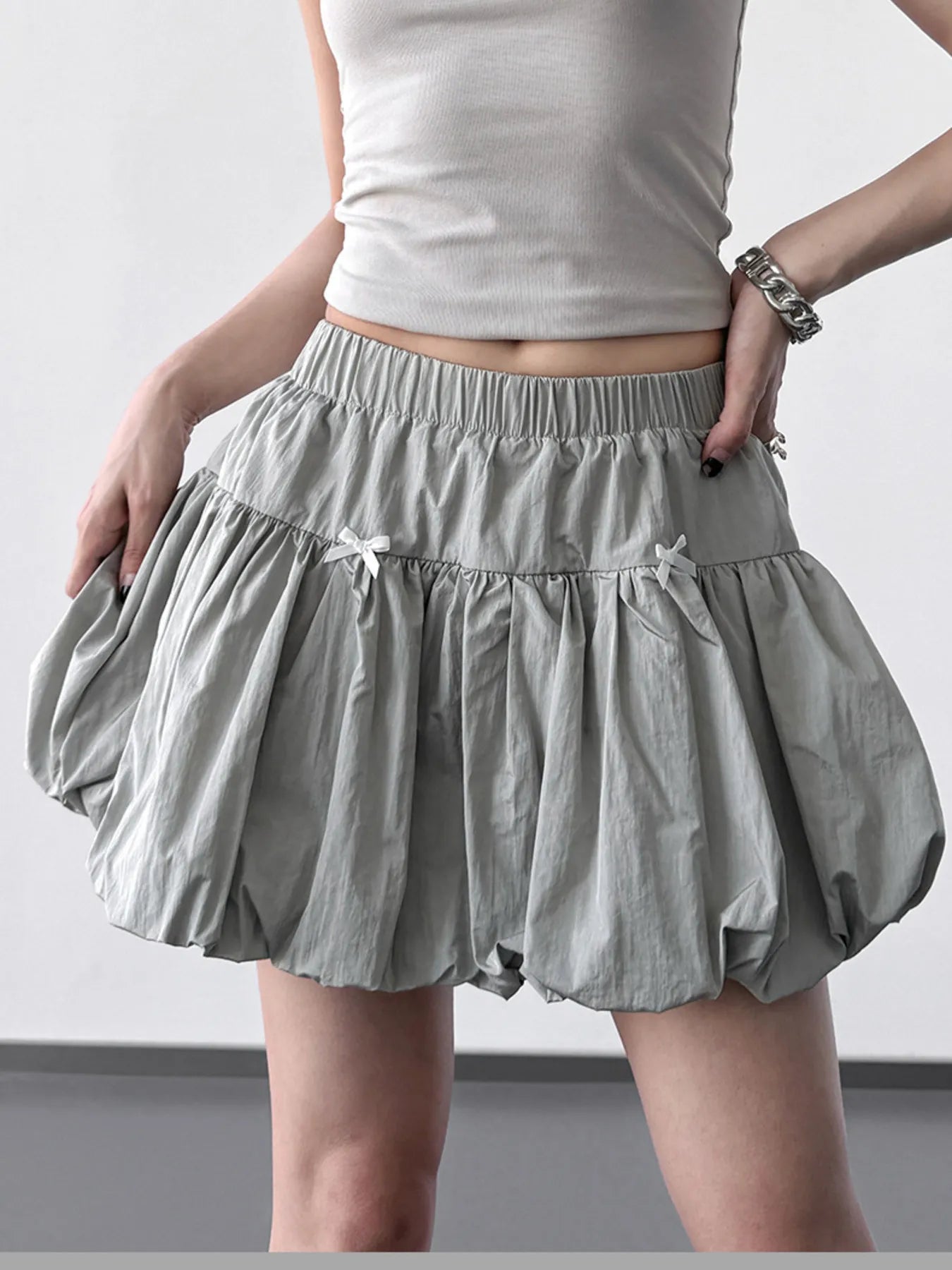 Bubble Hem Elastic Waist Mini Skirt - cas7m