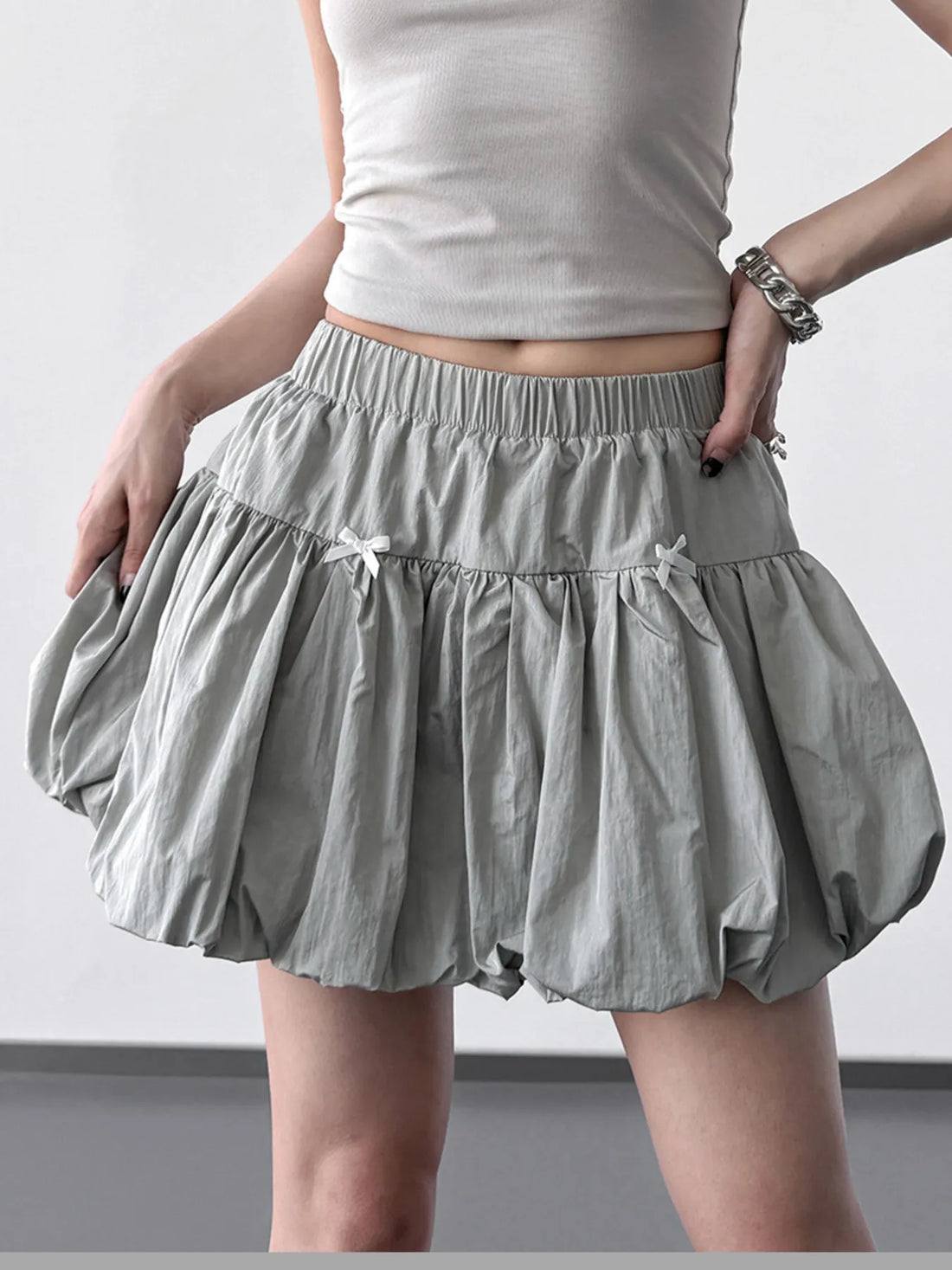 Bubble Hem Elastic Waist Mini Skirt - cas7m