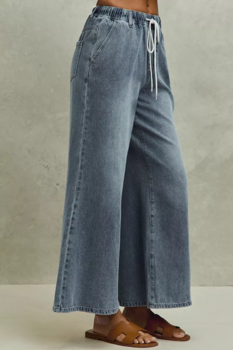 SO ME Mid Rise Elastic Waist Flare Denim Jeans - cas7m