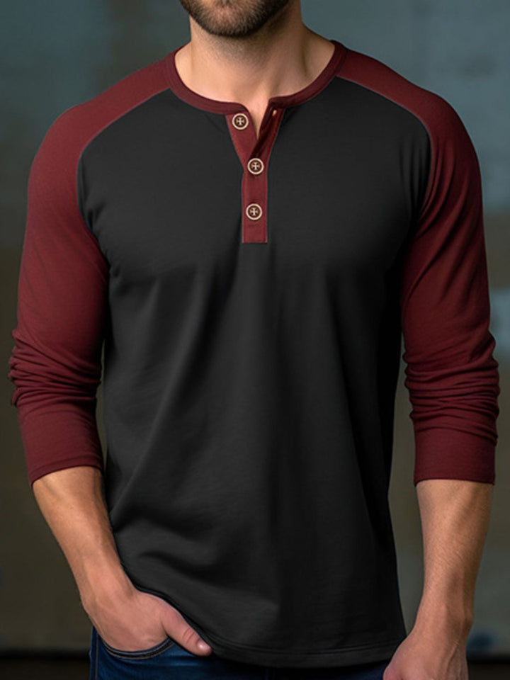 Men's Casual Henley Long Sleeve T-Shirt - cas7m