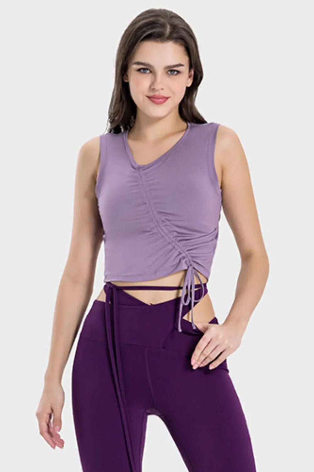 Millennia Drawstring Ruched Wide Strap Active Tank - cas7m