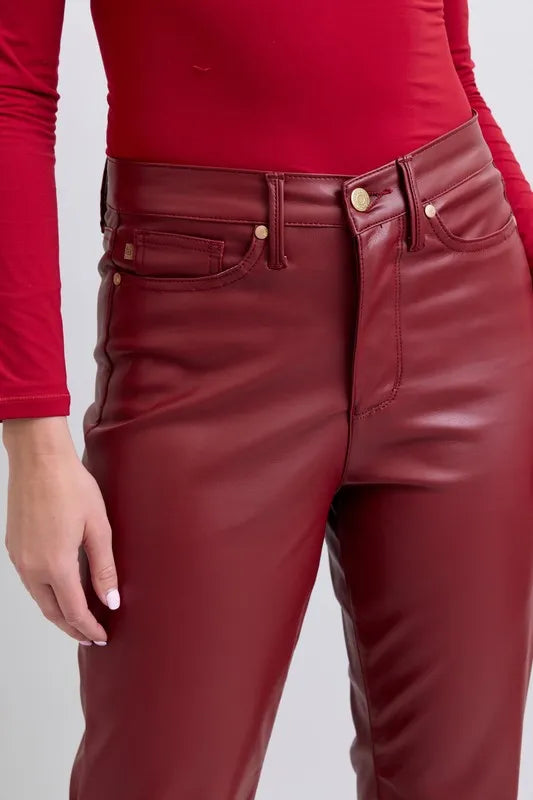 Judy Blue Full Size High Waist Tummy Control Faux Leather Straight Pants Plus Size - cas7m