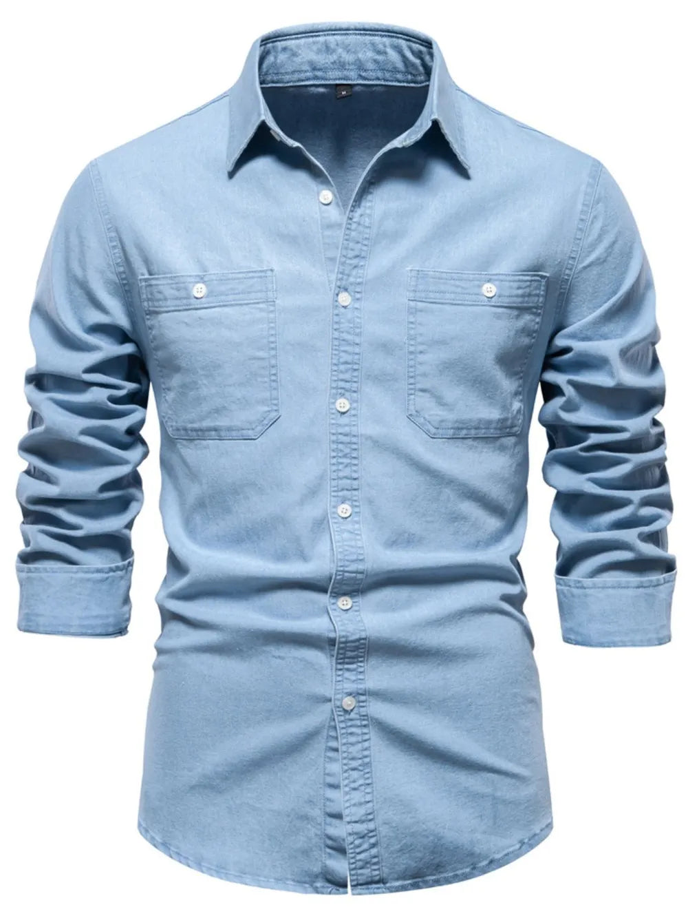 Men's Collared Neck Long Sleeve Denim Shirt - cas7m