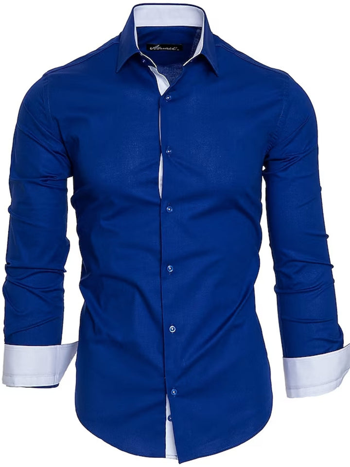 Men's Slim Fit Contrast Trim Long Sleeve Shirt - cas7m