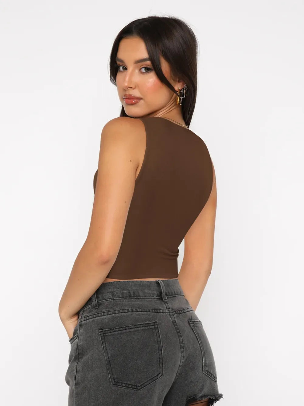 Round Neck Cropped Tank - cas7m
