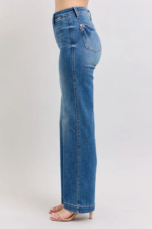 Judy Blue Full Size High Waist Contrast Thread Straight Plus Size - cas7m