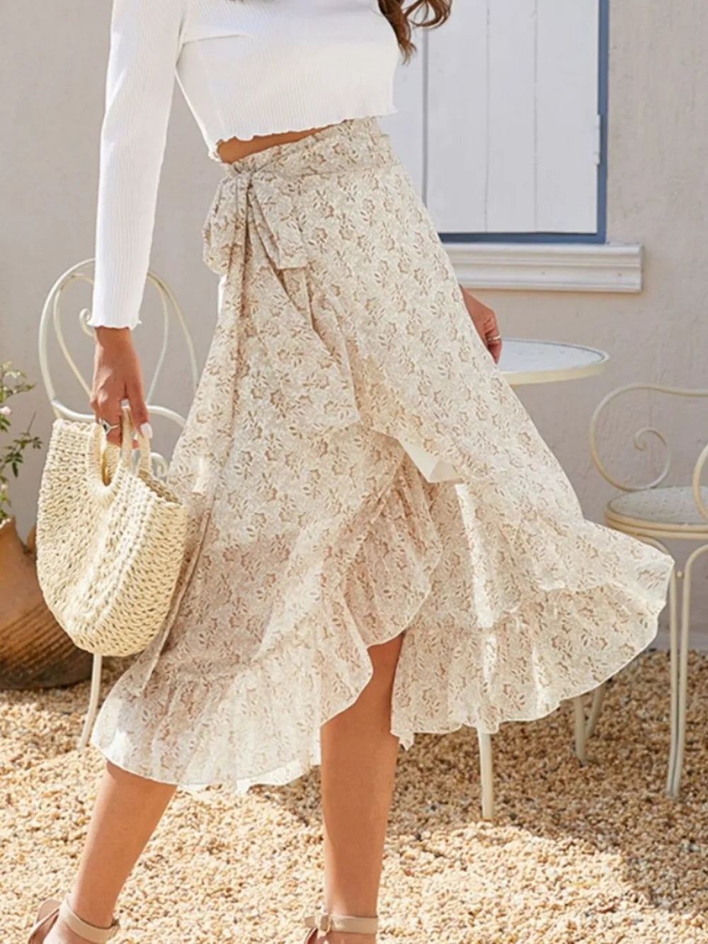 Printed Ruffled Midi Skirt - cas7m