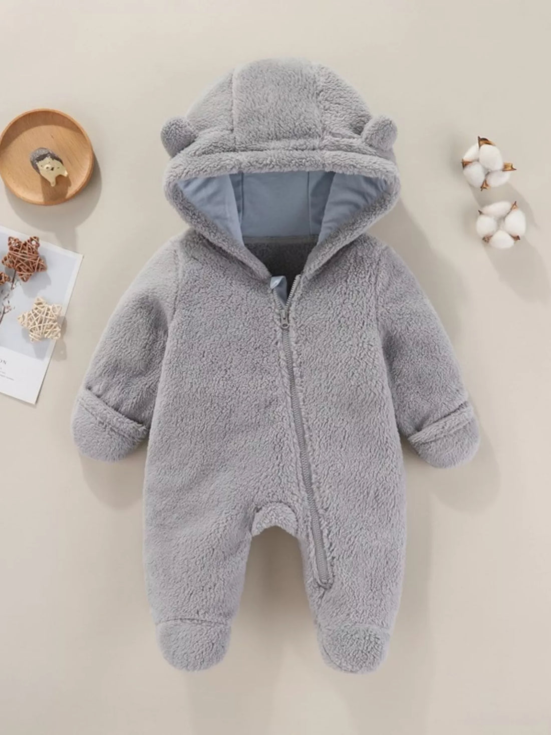 Children's Cozy Bear Hooded Fleece One-Piece - cas7m