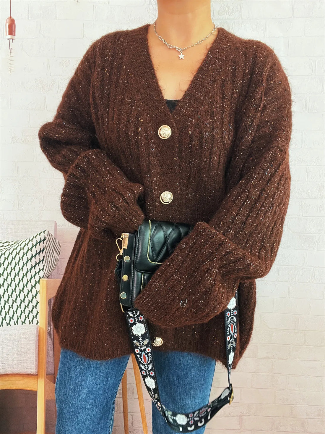 Cable Knit Button-Up Cardigan - cas7m