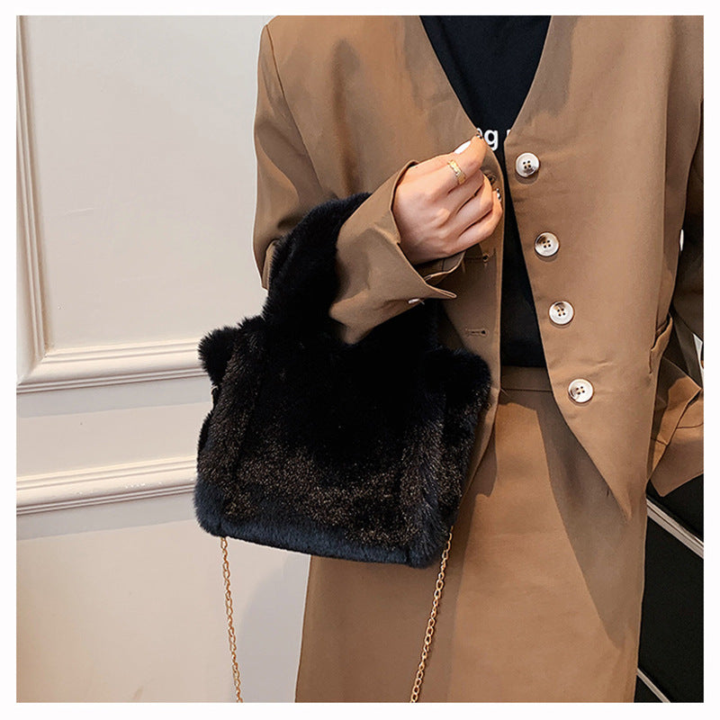 Winter Bags Chain Plush Handbag Totes Women Shoulder Bag - cas7m
