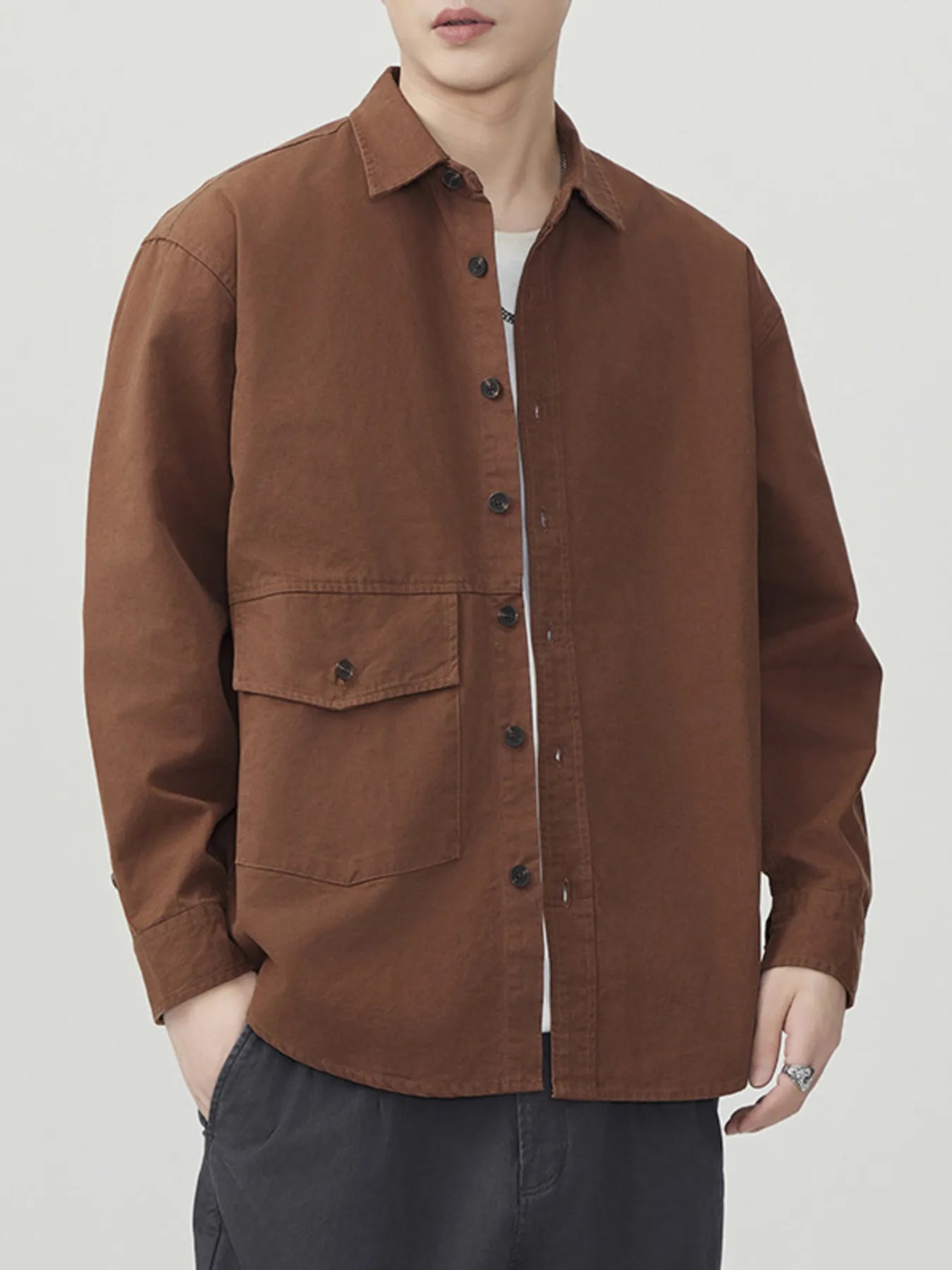 Men's Plus Size Button Up Long Sleeve Shirt - cas7m