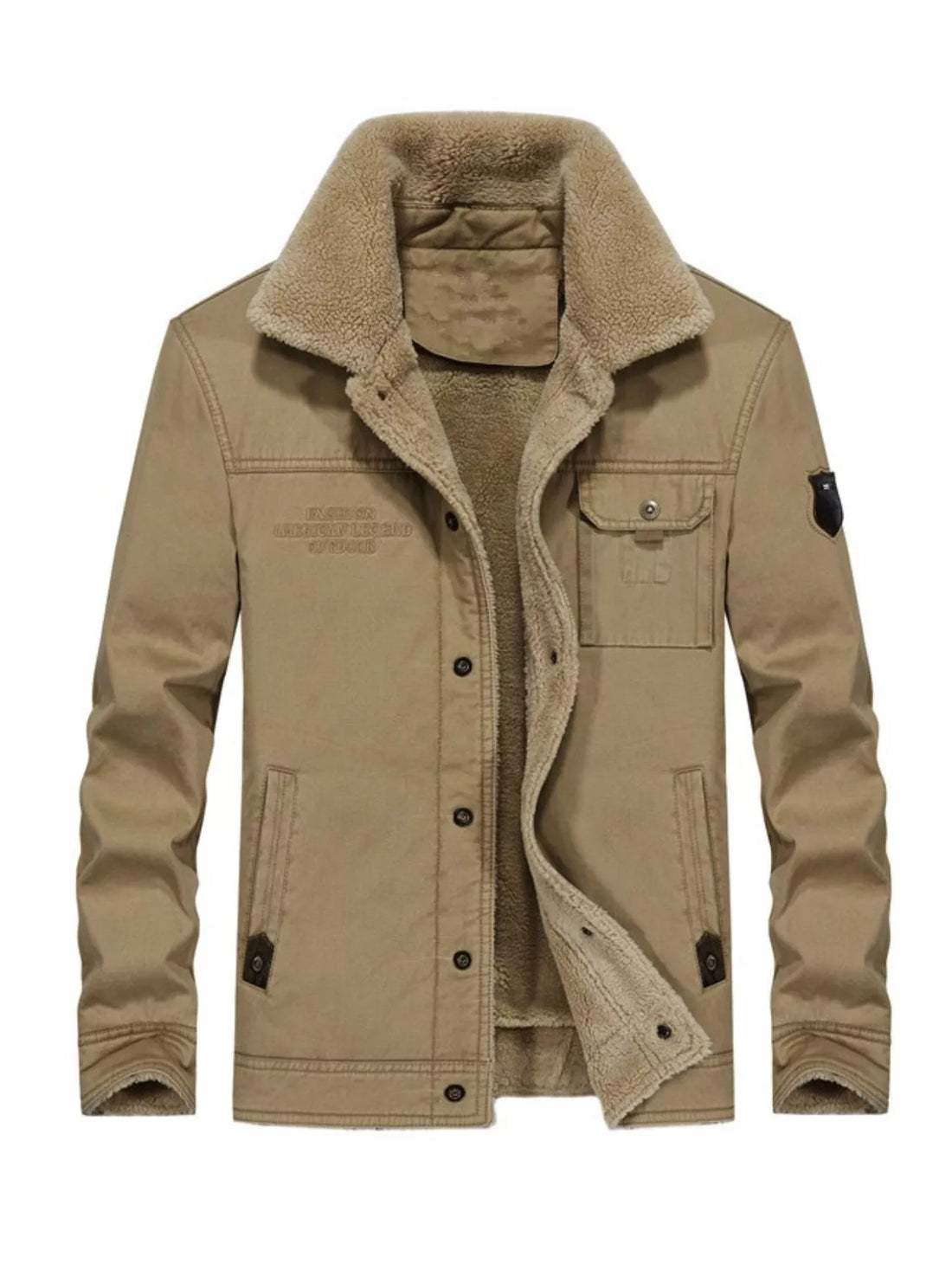 Men's Plus Size Solid Color Sherpa Lined Jacket - cas7m
