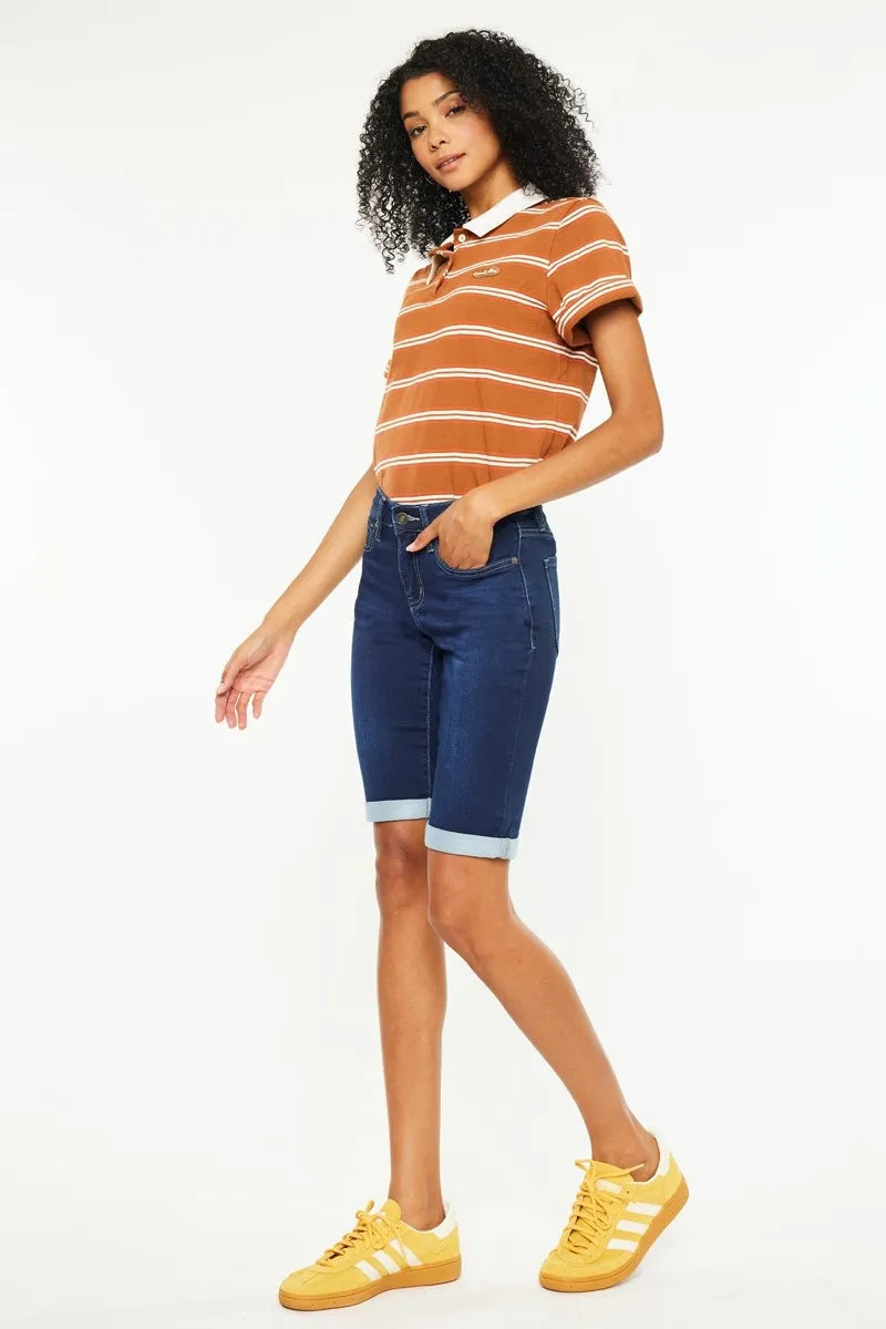 Kancan Mid Rise Bermuda Denim Shorts - cas7m
