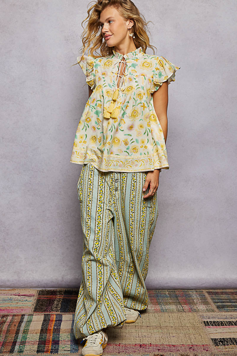 POL Tassel Tied Floral Flutter Sleeve Blouse - cas7m