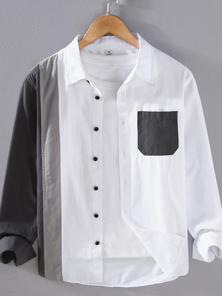 Men's Plus Size Color Block Long Sleeve Shirt - cas7m