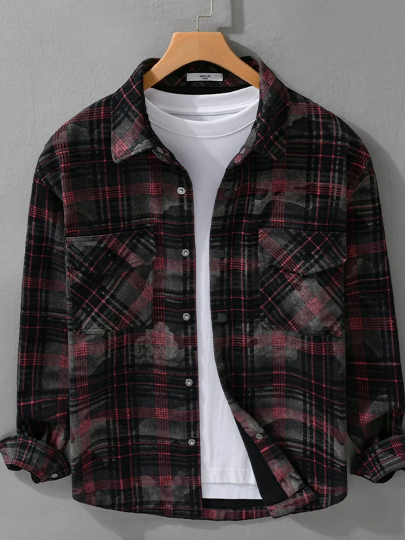 Men's Plus Size Plaid Button Up Long Sleeve Shirt - cas7m