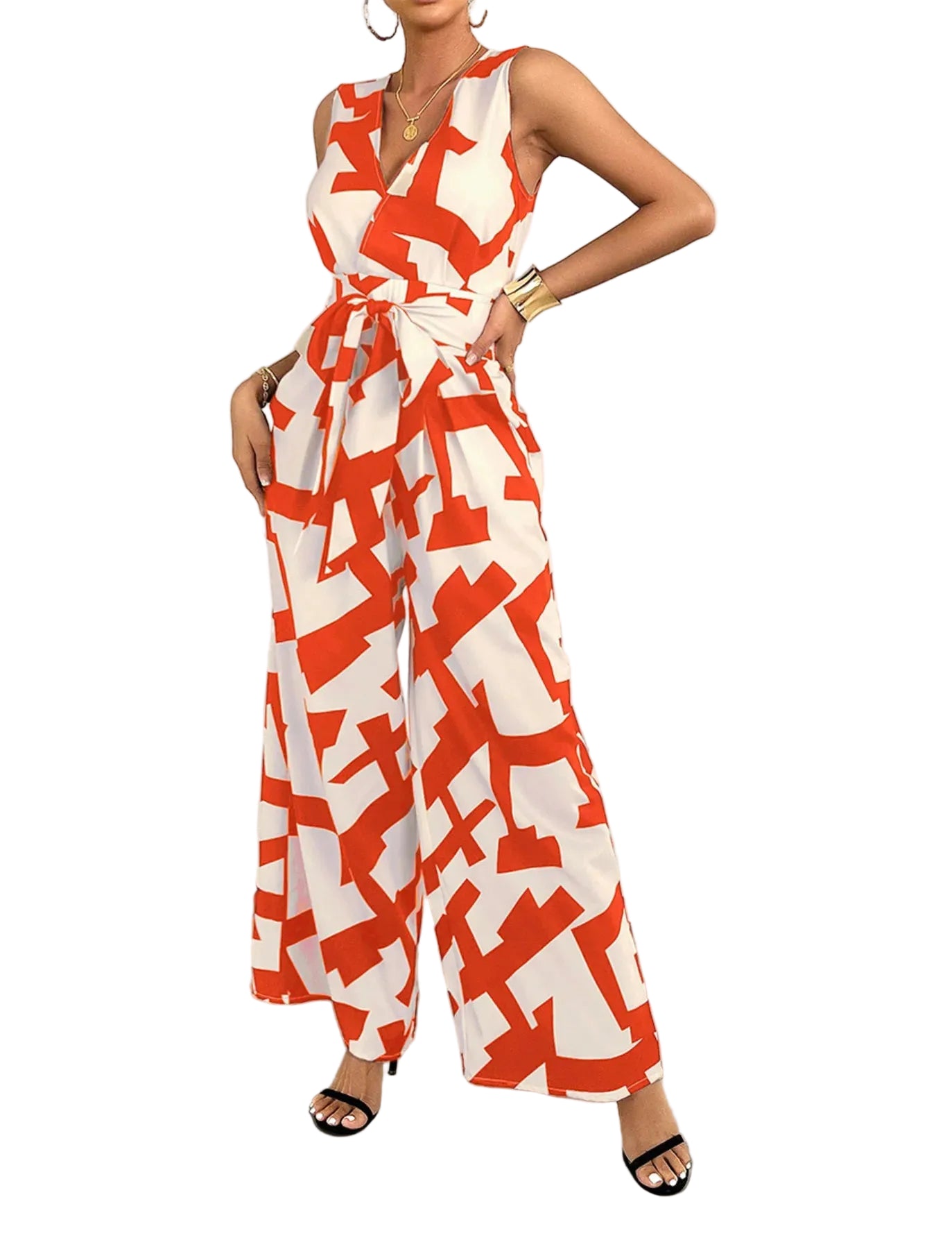 Printed Wide Leg Jumpsuit - cas7m