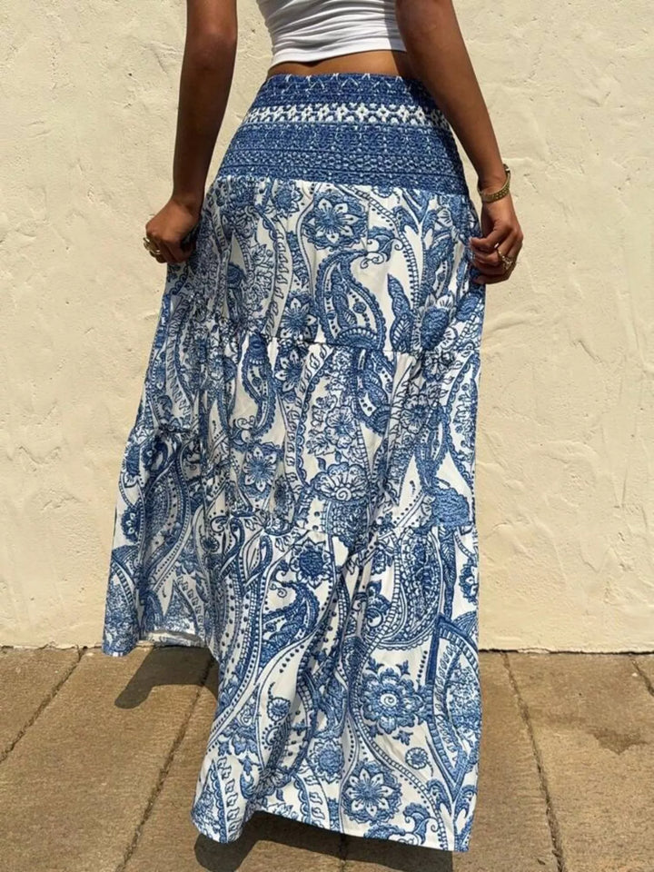 Printed High Waist Maxi Skirt - cas7m