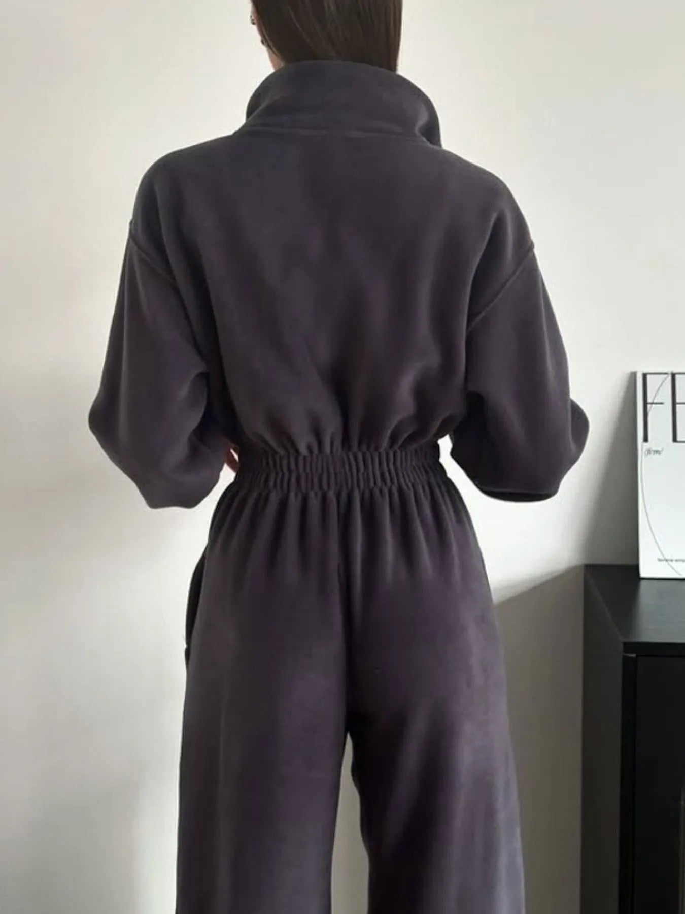 Zip Front Long Sleeve Jumpsuit - cas7m