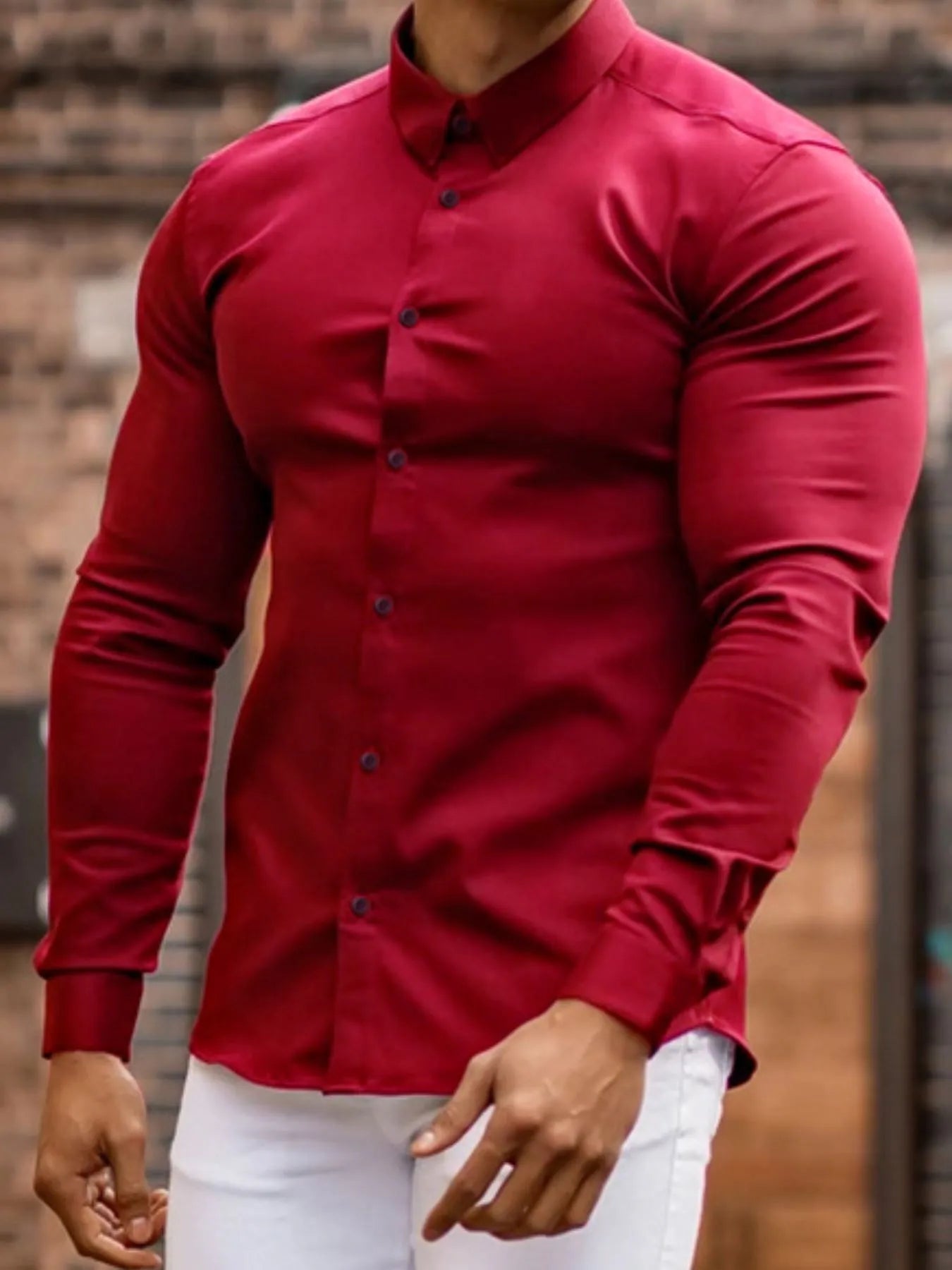 Men's Plus Size Button Up Long Sleeve Shirt - cas7m