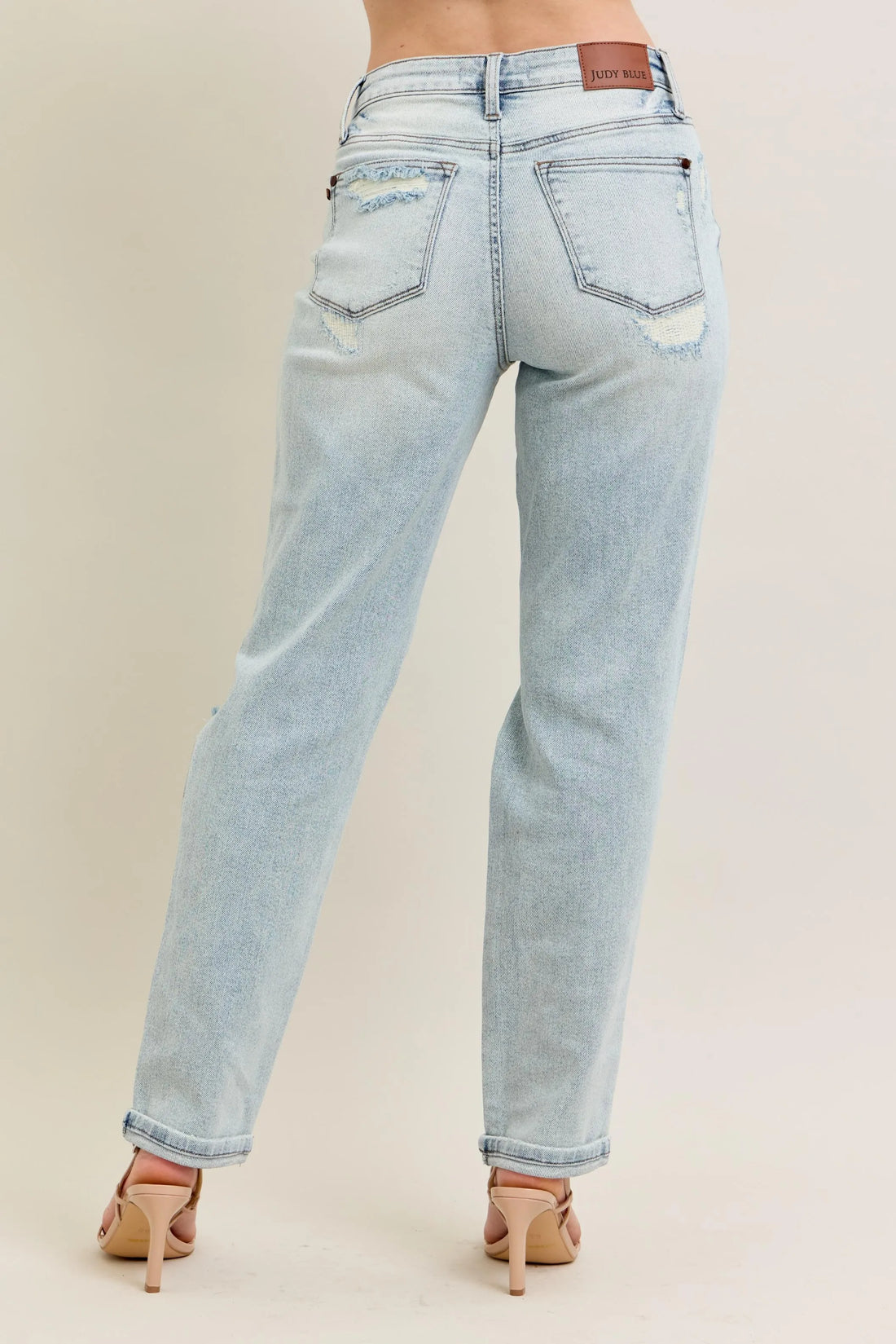 Judy Blue Full Size Mr Repair Stitch Detail Destroy Single Cuff Bf Jeans Plus Size - cas7m