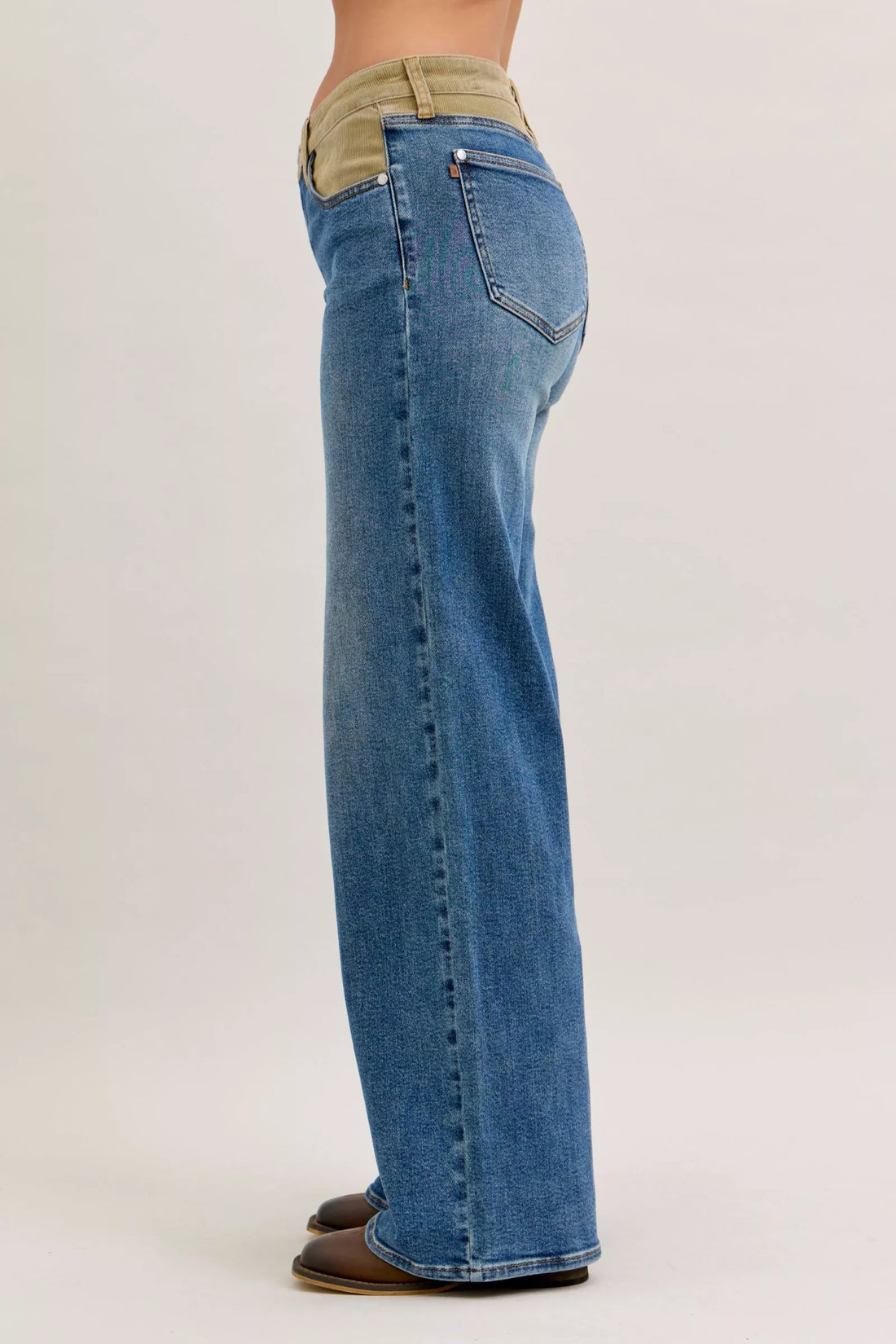 Judy Blue MR Column Straight Jeans with Corduroy Waist - cas7m