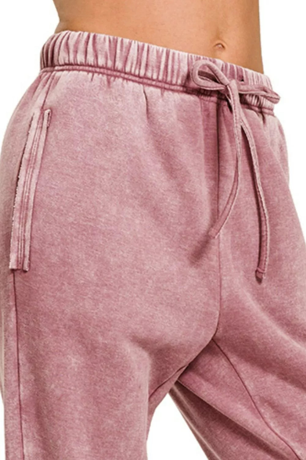 Zenana Acid Wash Fleece Sweatpants with Pockets - cas7m