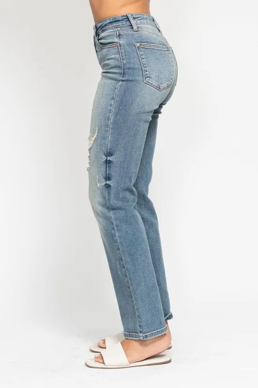 Judy Blue Full Size High Waist Distressed Dad Jean Plus Size - cas7m