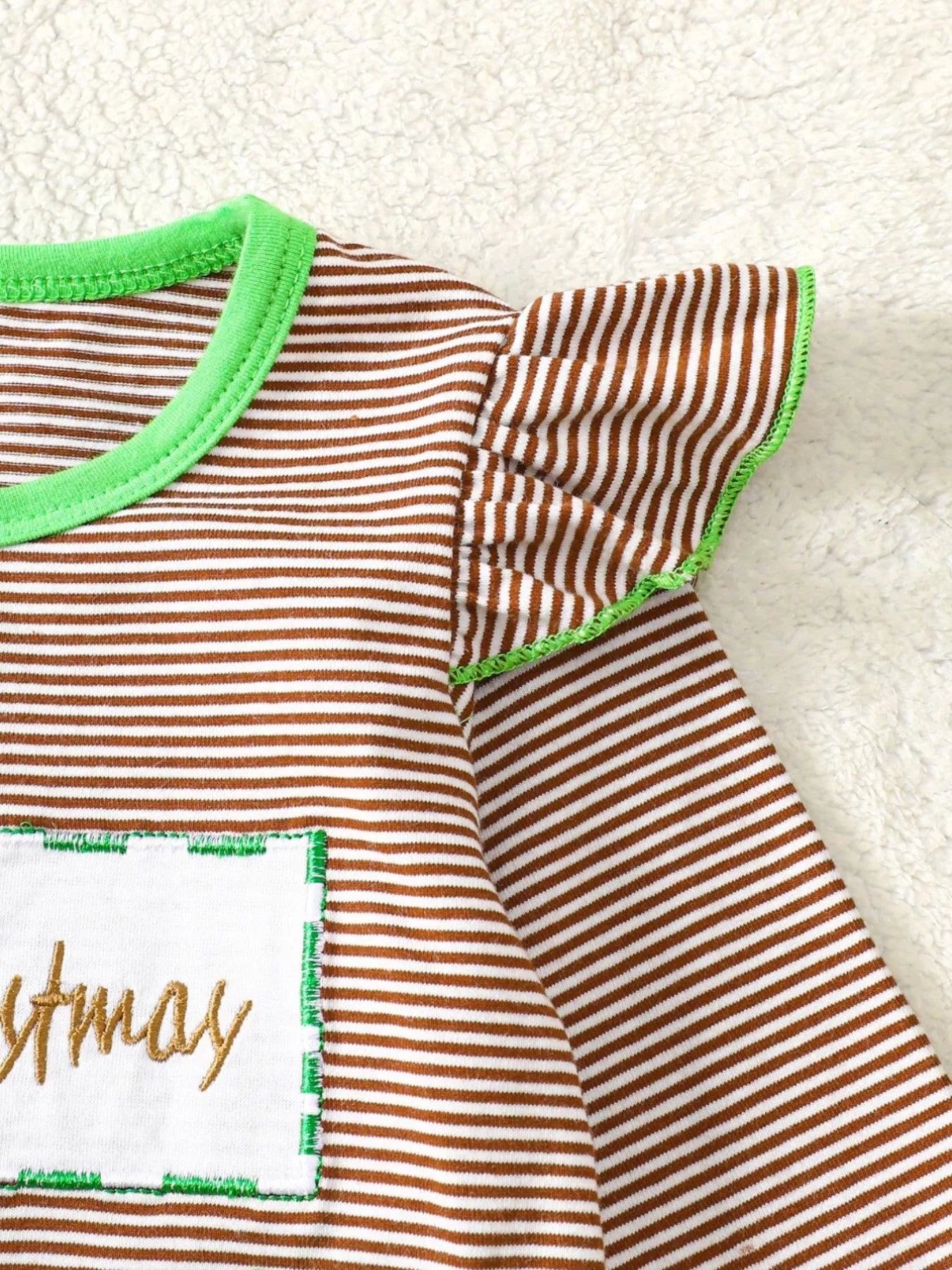 Children's Christmas-Themed Striped Snapped Legs Jumpsuit - cas7m