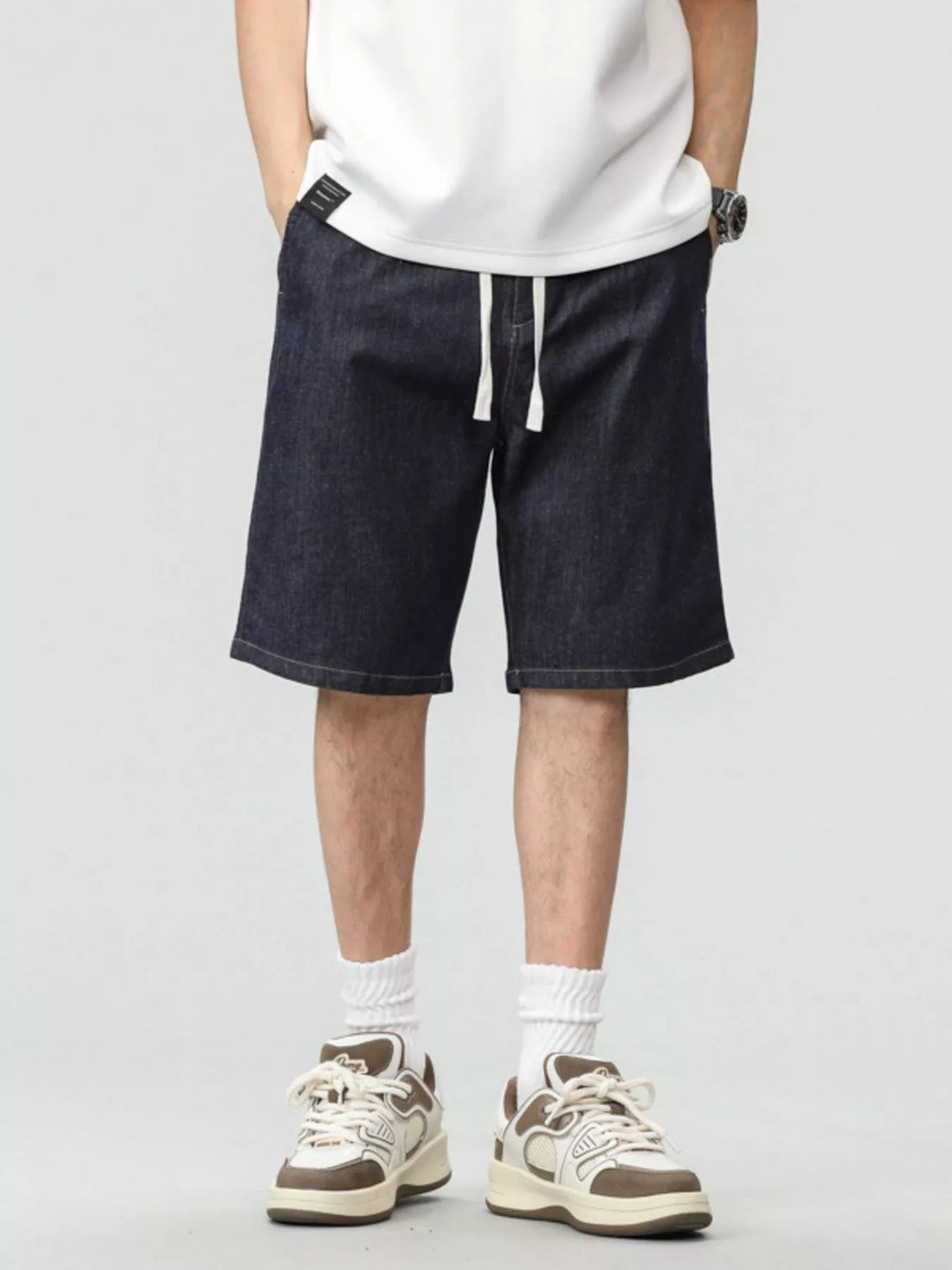 Men's Plus Size Drawstring Denim Shorts - cas7m