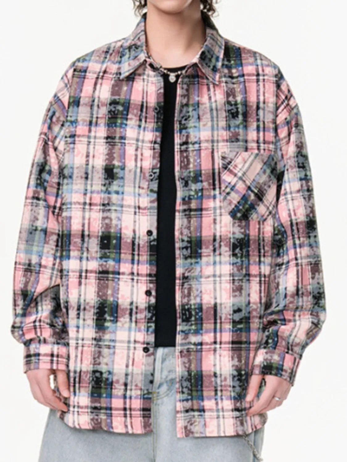 Men's Plus Size Plaid Long Sleeve Shirt - cas7m