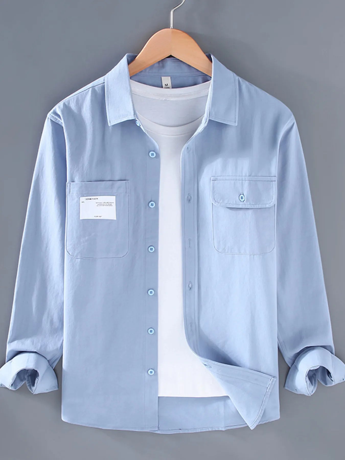 Men's Plus Size Button Up Long Sleeve Shirt - cas7m