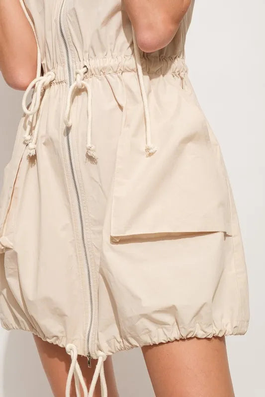 And The Why Short Sleeve String Details Hooded Mini Dress - cas7m