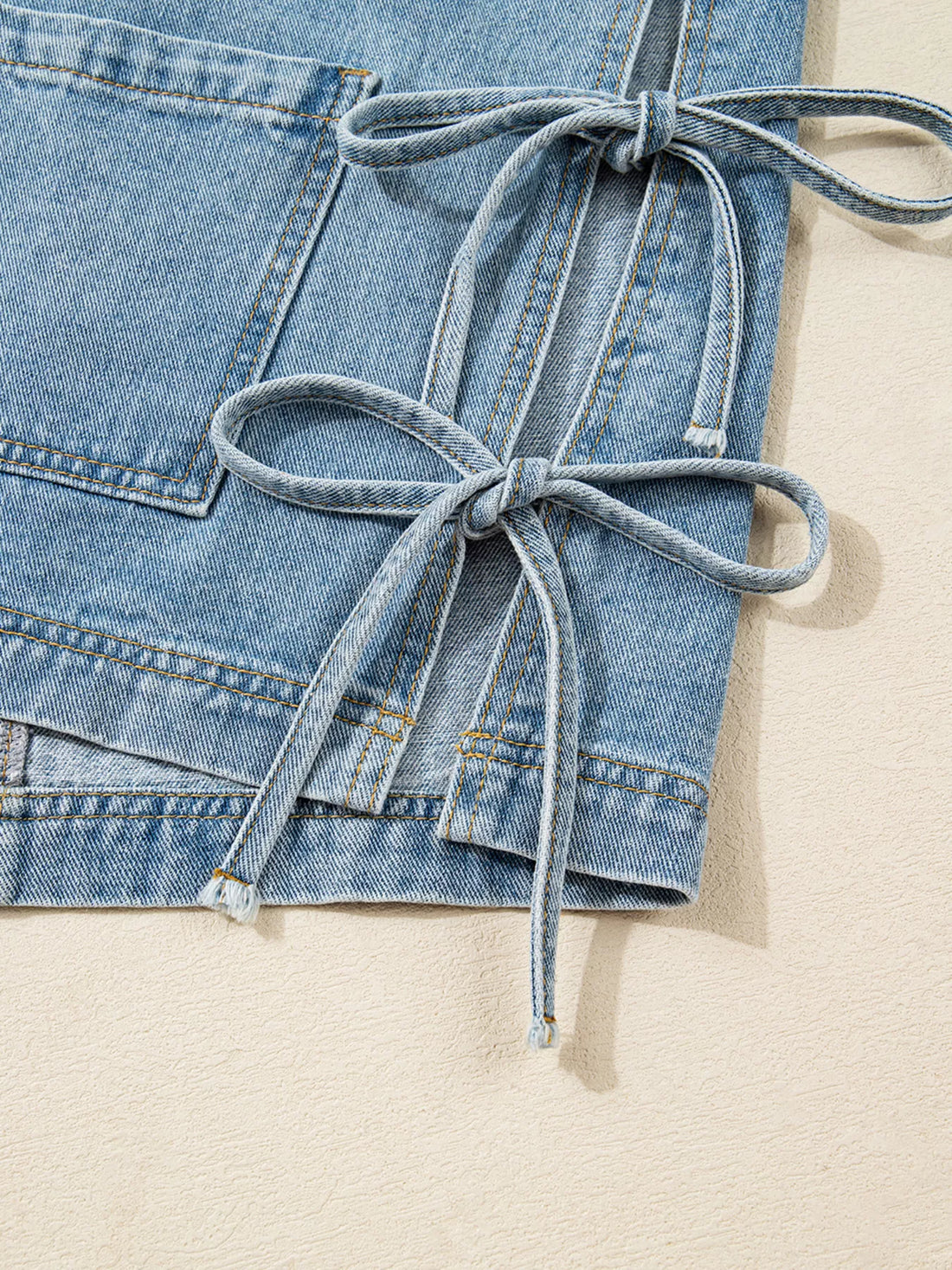 Patched Pockets Side Tie Denim Jacket - cas7m