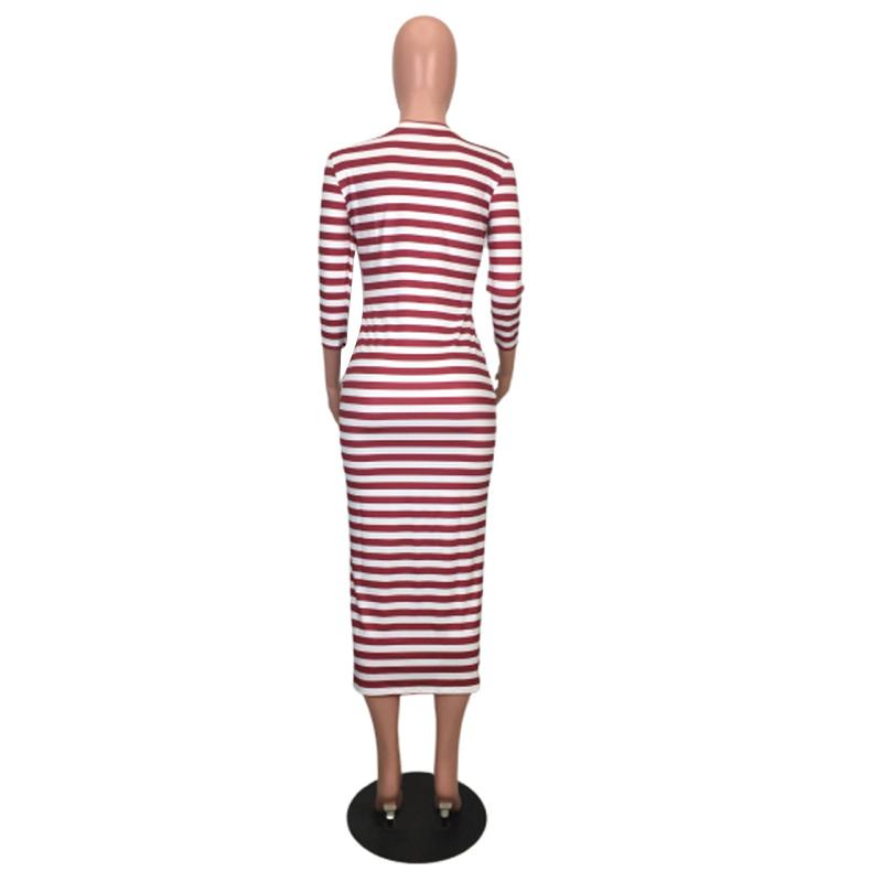 Sexy striped midi bodycon dress Women autumn winter female - cas7m