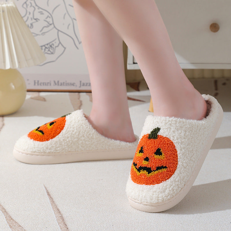 Halloween Pumpkin Cartoon Slippers Warm Winter Slippers Men And Women Couples Indoor House Shoes - cas7m