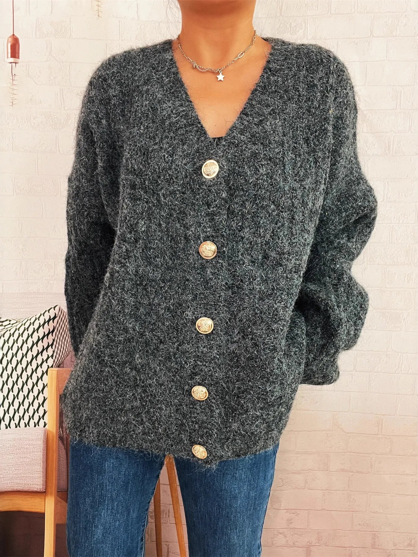 Cable Knit Button-Up Cardigan - cas7m