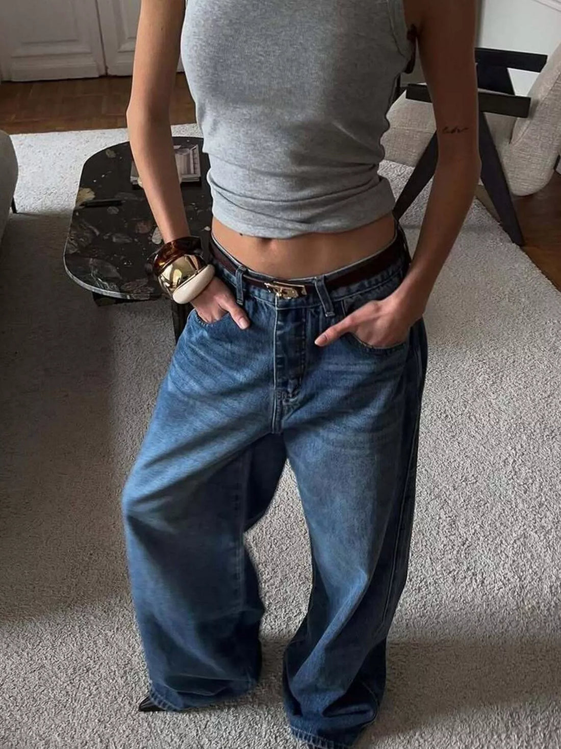 Wide Leg Relaxed Fit Jeans - cas7m