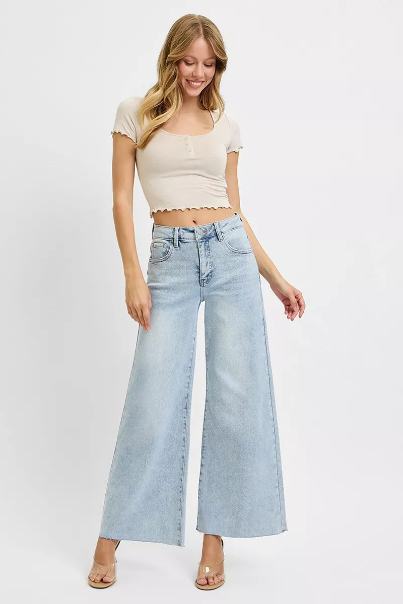 RISEN Full Size High Rise Ankle Wide Palazzo Jeans Plus Size - cas7m